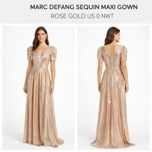 Marc Defang Glamorous Maxi Gown Sequin Dress in Rose Gold NWT Size 0